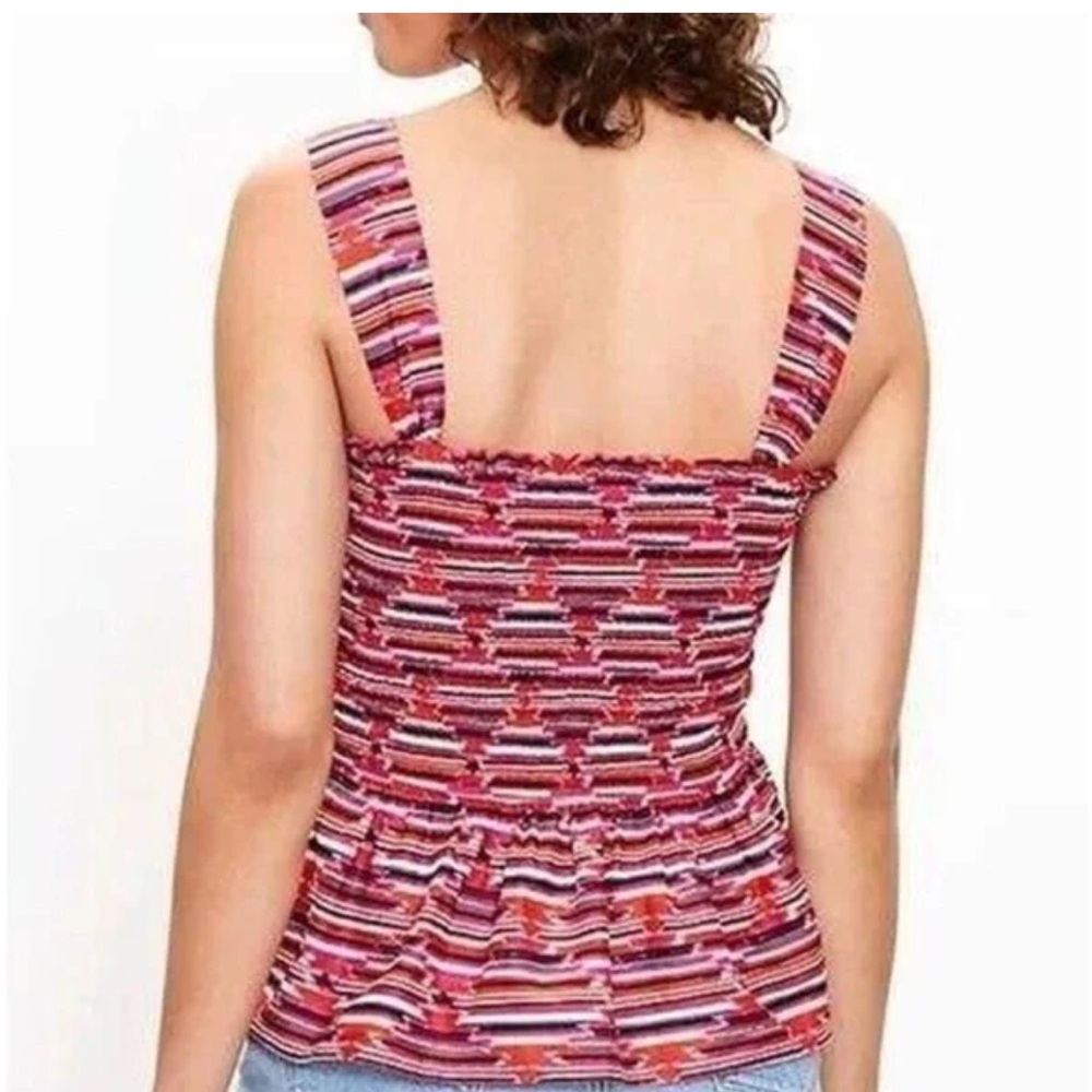 LOFT Red Pink Striped Smocked Sleeveless Top Size Large - Picture 2 of 9